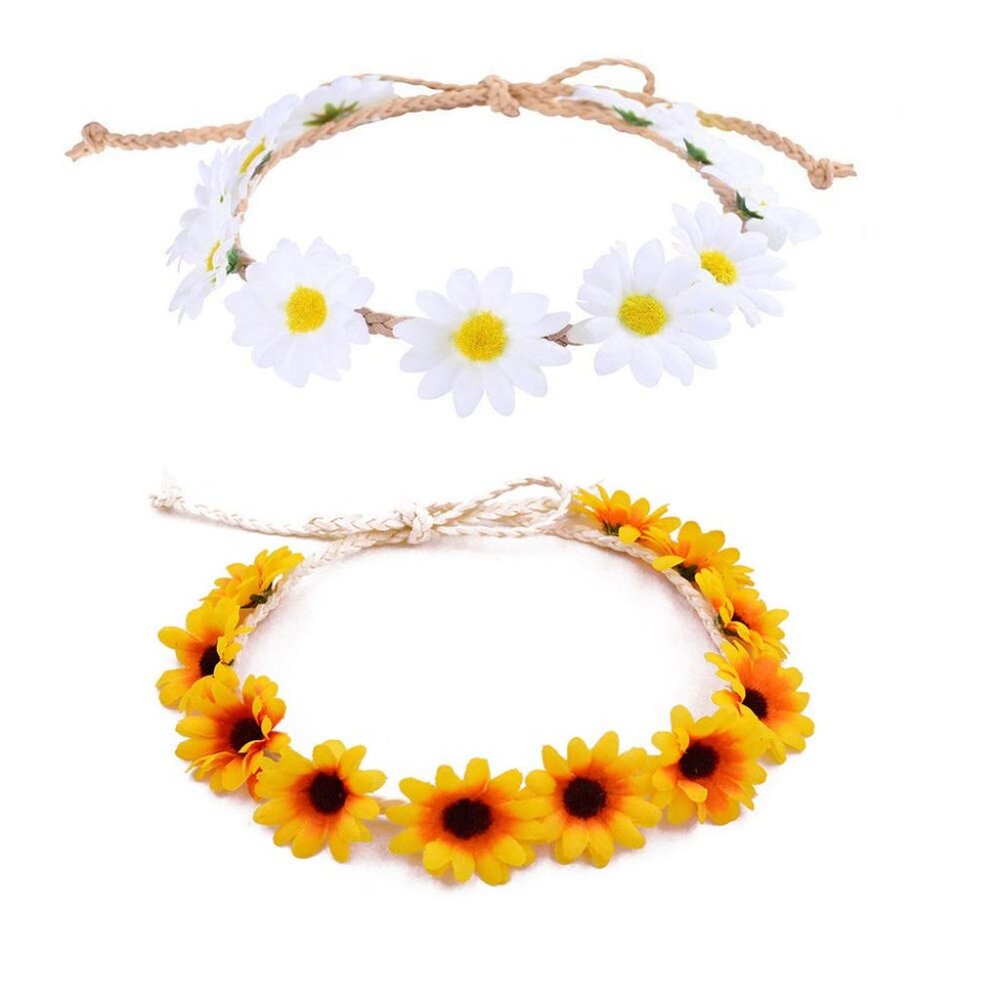 Sunflower Crown Flower Headbands Wreath for Women Girls White Daisy Flower Headb - Picture 1 of 6